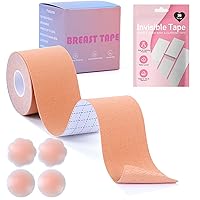 Onewly Boob Tape, Boobtape for Breast Lift, 4 Pcs Soft Silicone Nipple Coverage for Women, Boobiess No Bra with 36Pcs Fashion Tape Double Sided