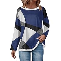 Women Workout Tops Layered Color Block Sweatshirts Crew Neck Long Sleeve Tunics Blouse Patchwork Fall Pullover Shirt