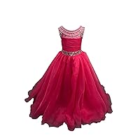 Vintage Sheer Neck Jewel Crystal Top Ribbon Girls Pageant Prom Dresses for Little Kids Teens Juniors 2024