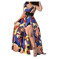 Women's Bohemian Swing Dress Casual Loose-Fitting Summer Sleeveless Knee Length Flowy Beach Round Neck Glamorous Print