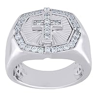 925 Sterling Silver Mens CZ Cubic Zirconia Simulated Diamond Cross Octagon Religious Ring Measures 15mm Long Jewelry Gifts for Men - Ring Size Options: 10 11 12 7 8 9