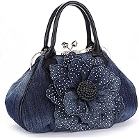 Flower Denim Tote Bag Women's Handbags Jeans Purse Shoulder Bag Crossbody Bag Evening Party Bag