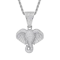 Iced Out Elephant Gold Silver Color Copper Pendant Hip Hop Necklace 18K Gold Plated Bling CZ Micropave Simulated Diamond for Men Women Charm Jewelry with Stainless Steel Rope Chain