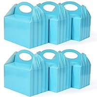 Happyhiram 25 CT Blue Party Favor Boxes Blue Striped for Boys and Men, Small Treat Boxes with Handle 6