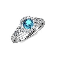 London Blue Topaz & Natural Diamond (SI2-I1,G-H) Cupcake Halo Engagement Ring 1.50 ctw 14K White Gold