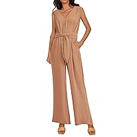 Women's Jumpsuits, Rompers & Overalls Summer Outfits Wide Leg For Women Casual V Neck Sleeveless Belted, S XXL