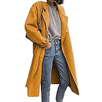 EFOFEI Womens Long Sleeve Basic Cozy Jacket Chunky Woolen Mid Long Coat Double Breasted Cozy Overcoat