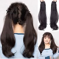 2 PCS High Ponytail Extension 55cm Cutey Mildly Wavy Pony Tail Supre Light Natural Snythetic Hairpiece (Tie Up Light Brown)