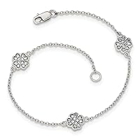 925 Sterling Silver Polished CZ Cubic Zirconia Simulated Diamond Four Leaf Clover Bracelet 7 Inch Jewelry Gifts for Women