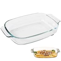 Glass Baking Dish 2.8 Quarts Glass Baking Pan Rectangular Glass Oven Bakeware with Wide Handles Heat Resistant Clear Baking Dish for Home Kitchen Cooking Serving 1pcs