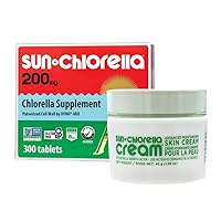 Sun Chlorella Beauty Within Bundle 2ct - Chlorella Supplement (200 mg, 300ct) Plus Advanced Moisturizing Anti-Aging Skin Cream (1.58 oz)