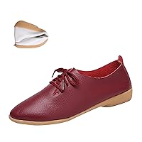 Women's Leather Pointed Toe Casual Flats Shoes,Lightweight Comfort Lace-up Non Slip Softsole Oxford Dress Loafers