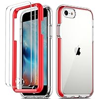 COOLQO Compatible for iPhone SE 2022/2020 Case 4.7 Inch, with [2 x Tempered Glass Screen Protector] Clear 360 Full Body Coverage Hard PC+Soft Silicone TPU 3in1 Protective Shockproof Phone Cover_Red