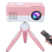 Mini Projector, 1080P Hi‑Fi Stereo Video Media Projector Movie Projector with Rack & Remote Control, 60'' Projector Screen, Portable Projector Home Theater for Entertainment (White Pink)