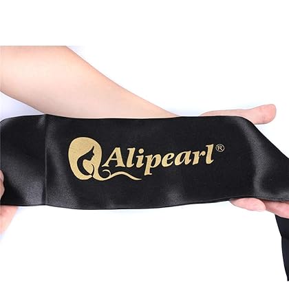 Ali Pearl Edge Wrap for Black Hair-Satin Edge Laying Scarf for Lace Frontal Wigs Soft Women's Satin Headband for Makeup, Facial,Sport,Yoga (Black 2 pieces)
