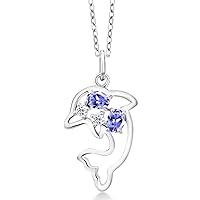 Gem Stone King 925 Sterling Silver Blue Tanzanite and White Topaz Dolphin Pendant Necklace (0.44 Ct Oval with 18 Inch Silver Chain), Metal Gemstone, Tanzanite Topaz