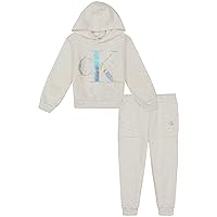 Calvin Klein Boys 2-Piece Fleece Hoodie & Jogger Set, Everyday Wear, Ultra-Soft, Comfortable Fit, Red/Heather