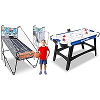 Dual Hoop Basketball Shootout Indoor Home Arcade Room Game with Electronic LED Digital Double Basket Ball Shot Scoreboard & Play Timer Fold-up Court Shooting Sports for Kids&Adults Player