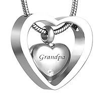 misyou Double Heart Birthstone Urn Necklace Keepsake Pendant Cremation Ashes Jewelry （Grandpa）