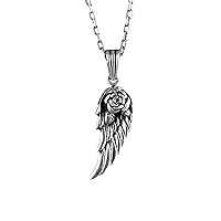 KAMBO 925 Sterling Silver Rose Detail Angel Wing Necklace - Handmade Pendant