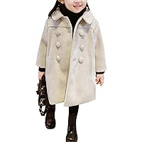 Happy Cherry Toddler Girls Double Breasted Dress Coat Classic Wool Peacoat Button Winter Trench Coat for Kids