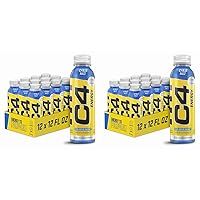 C4 Energy Non-Carbonated Zero Sugar Energy Drink, Pre Workout Drink + Beta Alanine, Icy Blue Razz, 12 Fl Oz (Pack of 24)