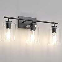 Aipsun 3 Lights Black Vanity Light Fixtures Over Mirror with Clear Glass Shades Industrial Wall Light Fixture for Bathroom(Exclude Bulb)