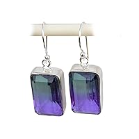 Purple Gradient Crystal Rectangular Shaped Silver Earring for Women/Girls | Hook Dangle Earrings for Gift and Daily Wear. …