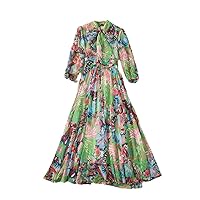 Floral Print Maxi Chiffon Dress Summer Women Bow Collar Bohemian Style Vacation Beach Dresses Vintage Robes