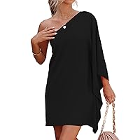 Jhsnjnr Women's Casual Batwing Sleeve One Shoulder Dresses Summer Club Party Cocktail Dresses