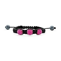 Bling Jewelry Pink Black Crystal Ball Bead Shamballa Inspired Bracelet Small Wrist For Women For Teen String Cord Adjustable Stackable