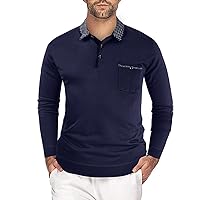 Mens Casual Slim Fit Long Sleeve Collared Polo Shirts Wicking Casual Business Sports Tennis T-Shirts Golf Shirt