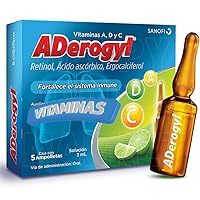 Aderogyl Solución Oral en Ampolletas de 3ml, caja con 5 ampuletas, Vitaminas A, D y C, Retinol, Acido ascorbico, Ergocalciferol - Liquid for Immune System