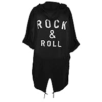 Womens Sequin Rock & Roll Back Oversized Army Hoodie Cardigan Sweatshirt Jacket