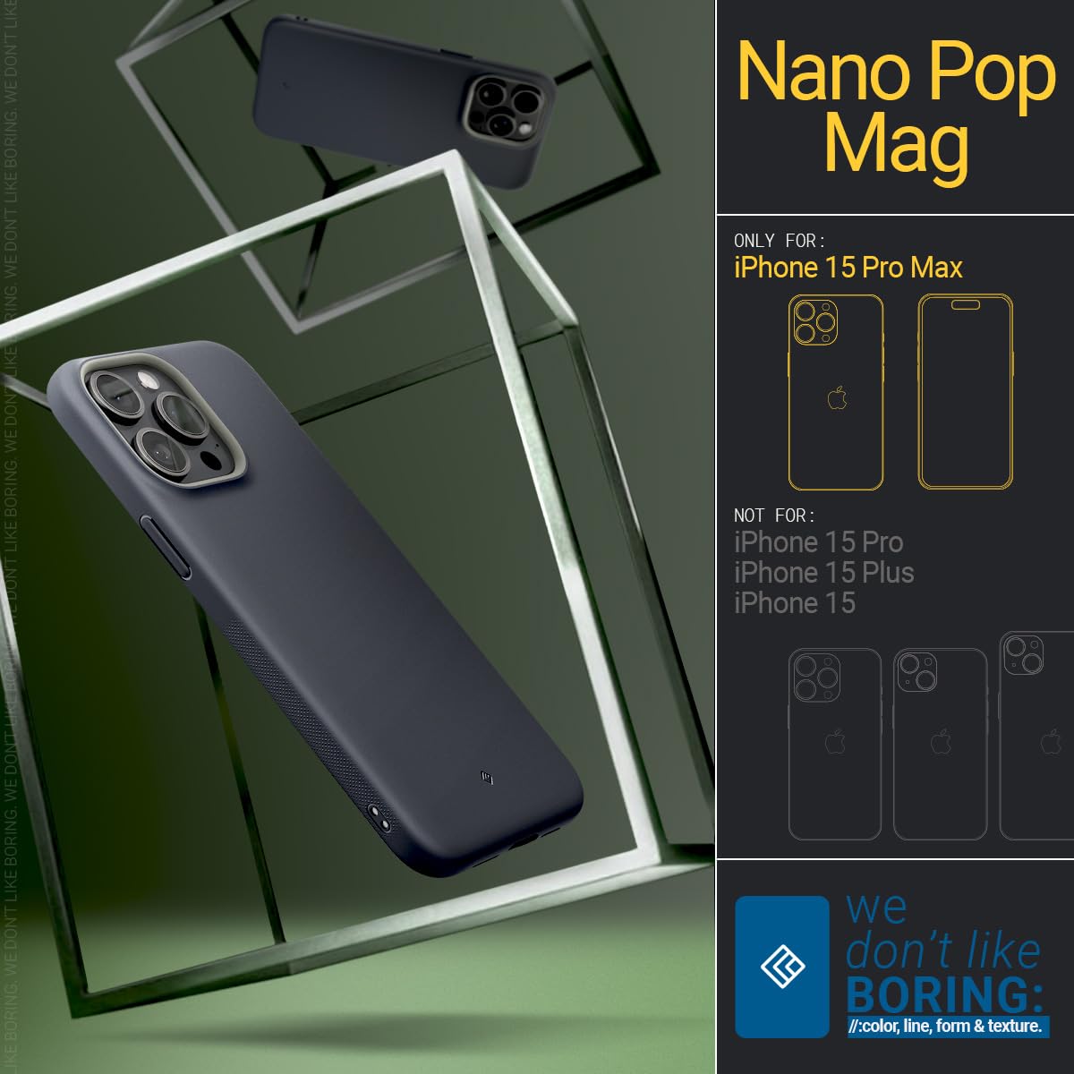 Caseology Nano Pop Mag for iPhone 15 Pro Max Case 5G [Dual Layer Silicone Case Compatible with Magsafe] Military Grade Drop Tested (2023) - Black Sesame