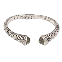 NOVICA Artisan Handmade Prasiolite Cuff Bracelet Balinese Style Hinged 925 Silver Sterling Green Indonesia 'Our Two Souls'