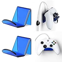 OAPRIRE Universal Controller Holder Wall Mount 2 Pack, Acrylic Controller Stand Gaming Accessories with Cable Clips, Build Your Game Fortresses (Blue)