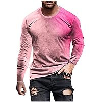 Mens Long Sleeve T Shirts 3D Digital Printed Muscle Tops Round Neck Trendy Fitness Shirts Casual Comfy Tee Shirts