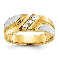14k Two-tone Gold Polished and Satin 1/6ct Diamond Complete Ring for Mens