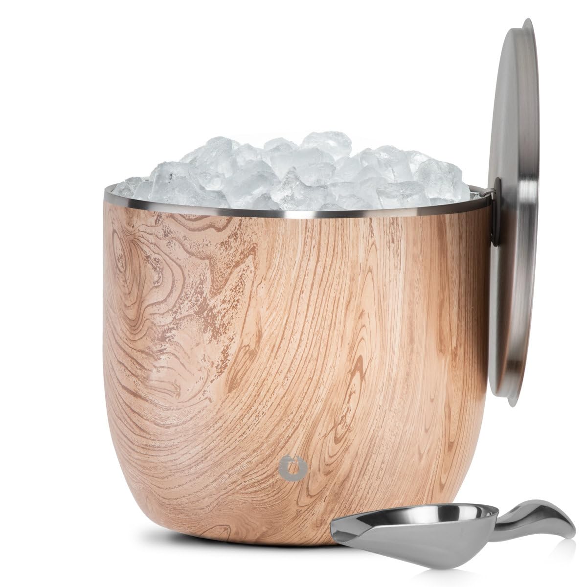 SNOWFOX XL Premium Vacuum Insulated Double Wall Stainless Steel Ice Bucket with Lid/Scoop-Bar Accessories-Large Elegant Party Bucket-Chill Several Bottles-Beautiful Entertaining-7L-Natural Teak