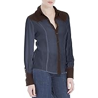 Max Studio London Womens Western Colorblock Button-Down Top Navy M