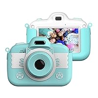 Kids Digital Camera, Rechargeable Video Recorder, Cartoon Shockproof Silicone Case, HD 1080P, 3 Inch Touch Screen for 3-12 Years Boys Girls,Blue
