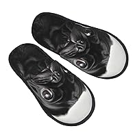 Cute Black Pug Dog Furry Slippers for Men Women Fuzzy Memory Foam Slippers Warm Comfy Slip-on Bedroom Shoes Winter House Shoes for Indoor Outdoor