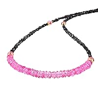 Vatslacreations AAA Black Diamond Rondelle Faceted Necklace (2-4mm) with Minimalist Pink Topaz Beads - Handmade Raw Rough Diamond Nuggets - Women's Gift of Timeless Glamour