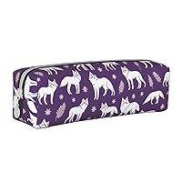 Wolfs Printed Pattern Pencil Case Pu Leather Cute Small Pencil Case Pencil Pouch Storage Bag With Zipper