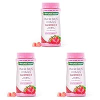 Hair Skin and Nails Vitamins with Biotin & Vitamin C Optimal Solutions, Hair Skin and Nails Gummies - Strawberry Flavored, 80 Gummies (9 Pack) 80 Count