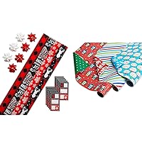 American Greetings 120 sq. ft. Red and Black Christmas Wrapping Paper Set & 120 sq. ft. Reversible Kids Christmas Wrapping Paper Bundle