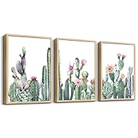 Natural Wood Framed Wall Art For Living Room Wall Decorations For Bedroom Room Wall Decor Green Succulent Cactus Paintings Leaves Wall Pictures Artwork Kitchen Home Decor 3 Piece Framed Art Prints