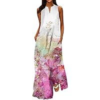 Women's Sundresses and Summer Fashion Classic V-Neck Color Printing Sleeveless Long Dress Bodycon Dresses