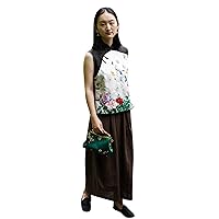 One Piece Only Embroidered Fashionable Cheongsam Qipao Top Blouse for Women Sleevless in Black Made from Silk all Handmade 104